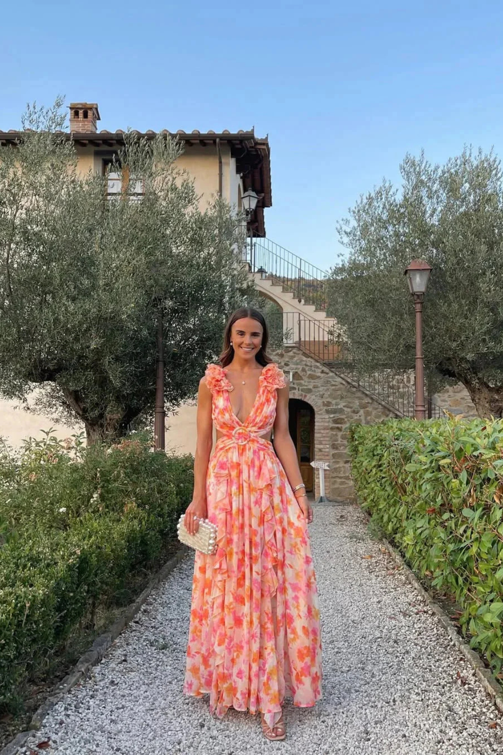 Floral Maxi Dress V-Neck Ruffles Wedding Guest Women