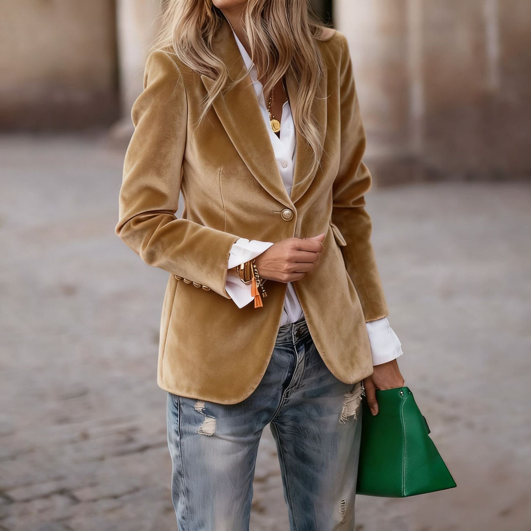 Women Velvet Blazer Structured Tailored Evening Jacket