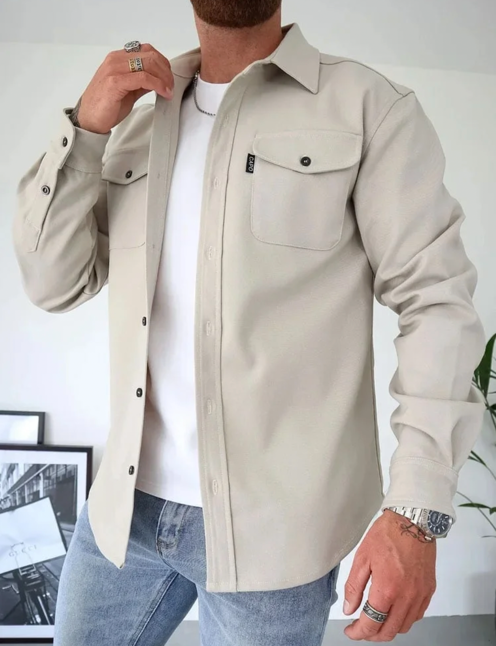 Mens Flannel Shirt Jacket Button Front Chest Pockets