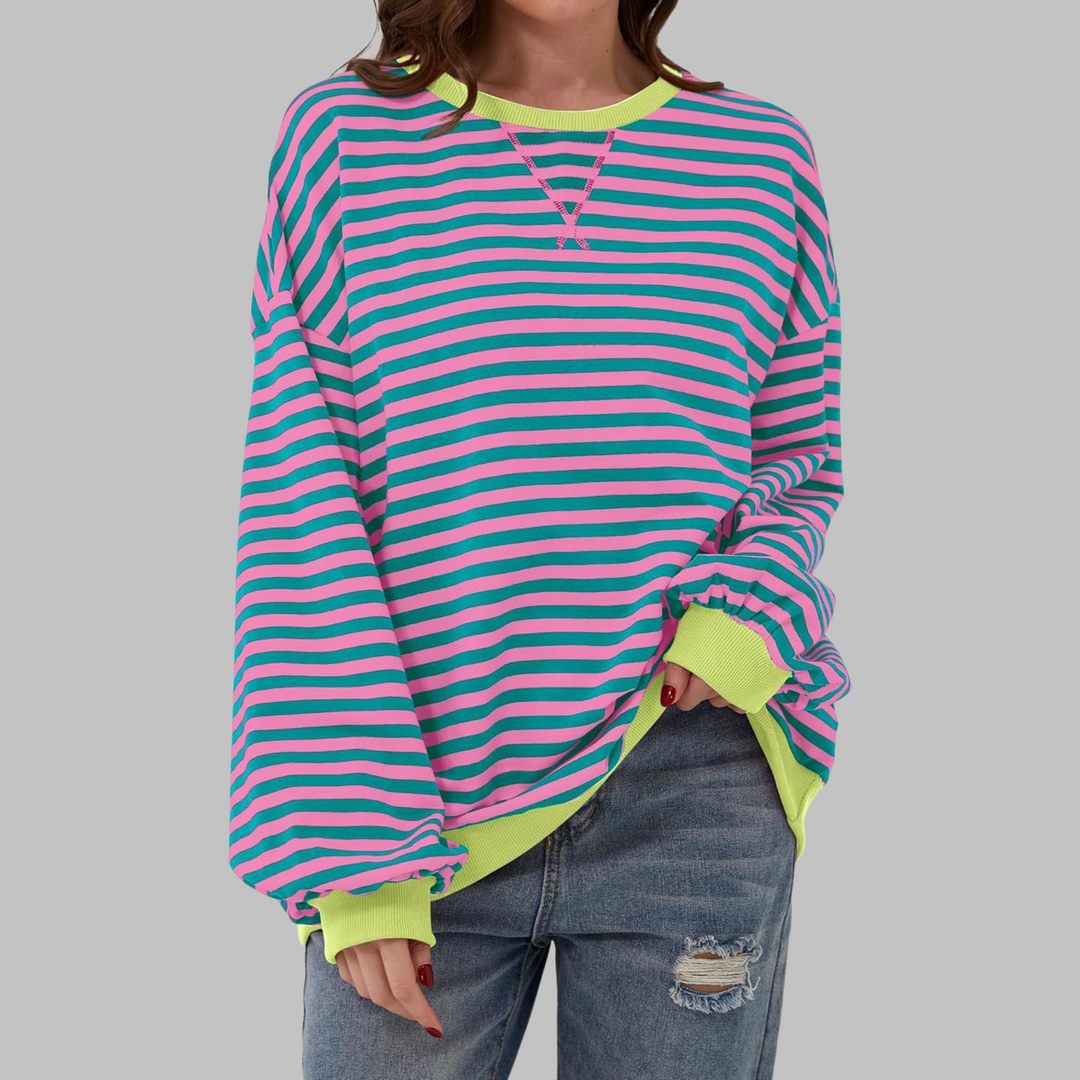 Womens Striped Sweatshirt Long Sleeve Round Neck