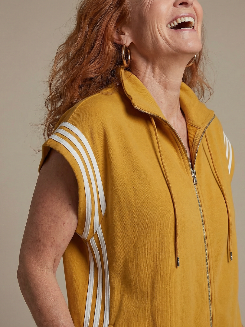 Zip Front Stripe Panel Jumpsuit Relaxed Fit Women