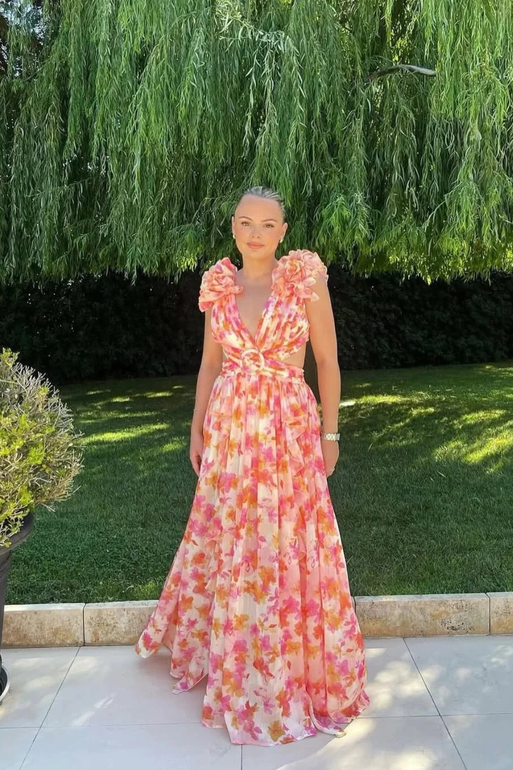 Floral Maxi Dress V-Neck Ruffles Wedding Guest Women