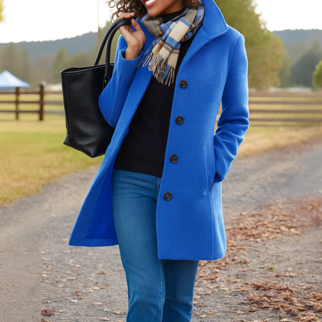 Women's Classic Winter Coat Wool Bouclé Button Front