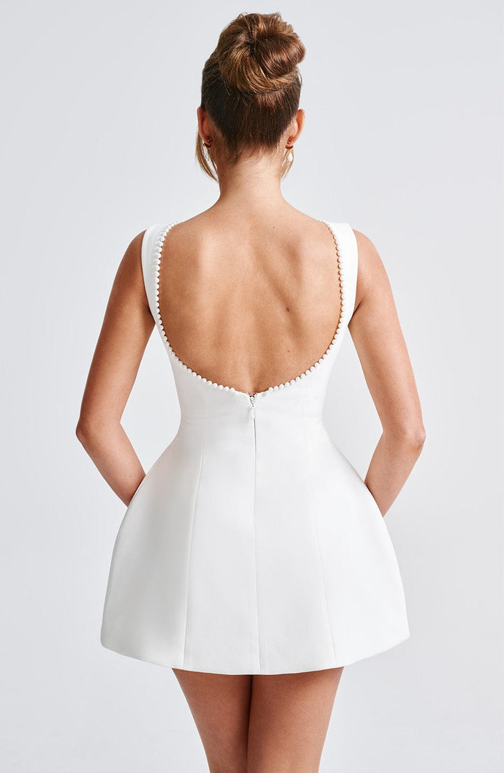 Women A-Line Mini Dress with Pearl Trim and Bow