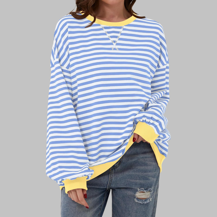 Womens Striped Sweatshirt Long Sleeve Round Neck