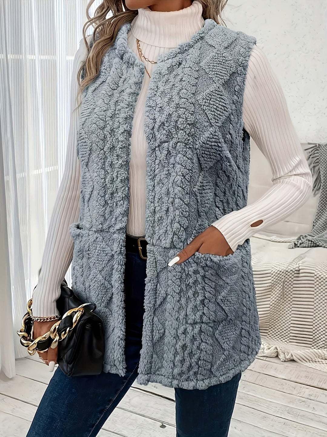 Womens Textured Longline Sleeveless Vest