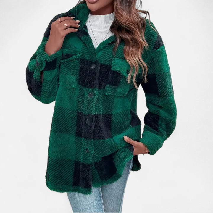 Women Sherpa Checkered Shirt Jacket Oversized