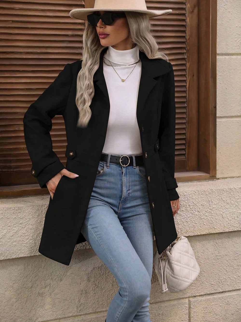 Women's Belted Trench Coat Tailored Classic Long