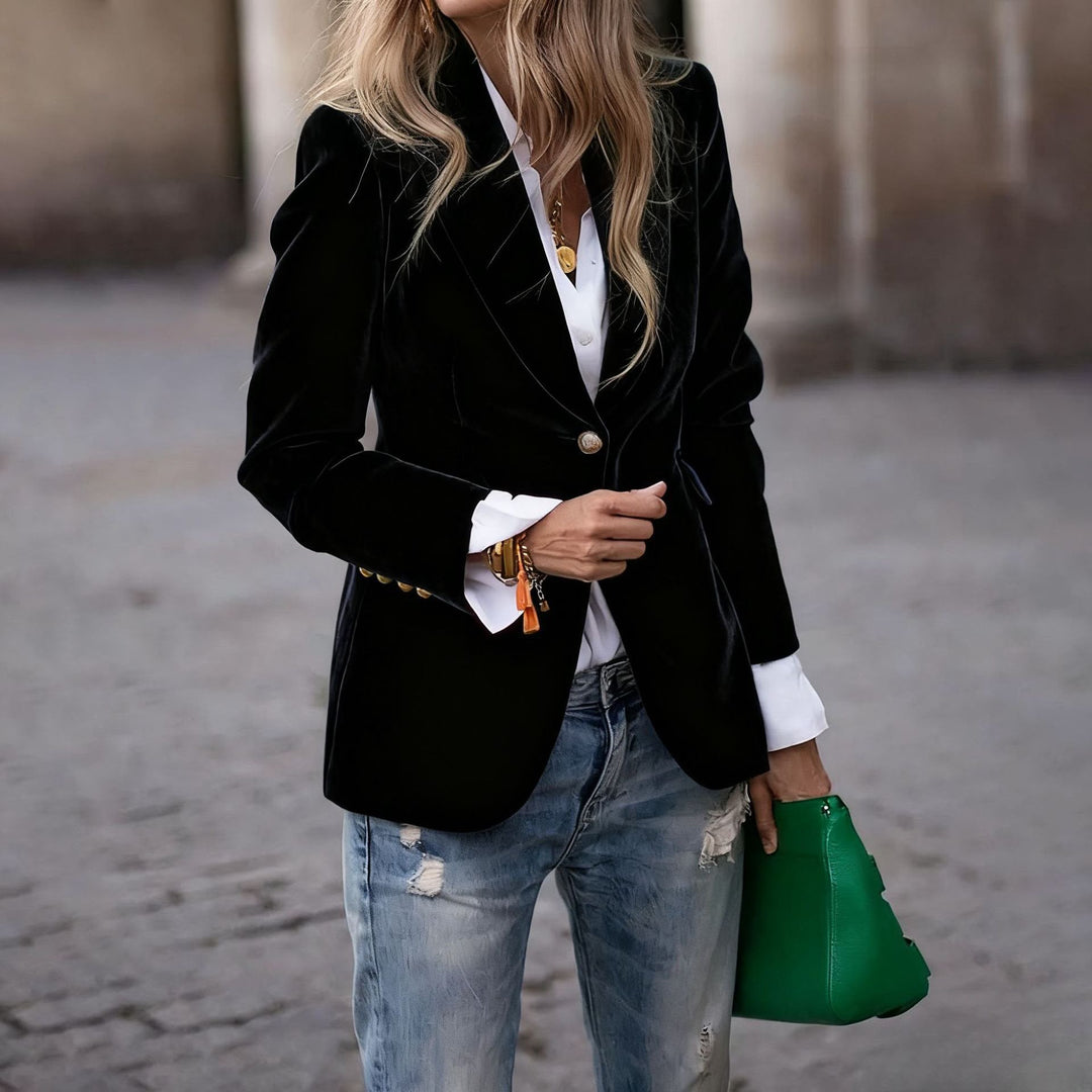Women Velvet Blazer Structured Tailored Evening Jacket