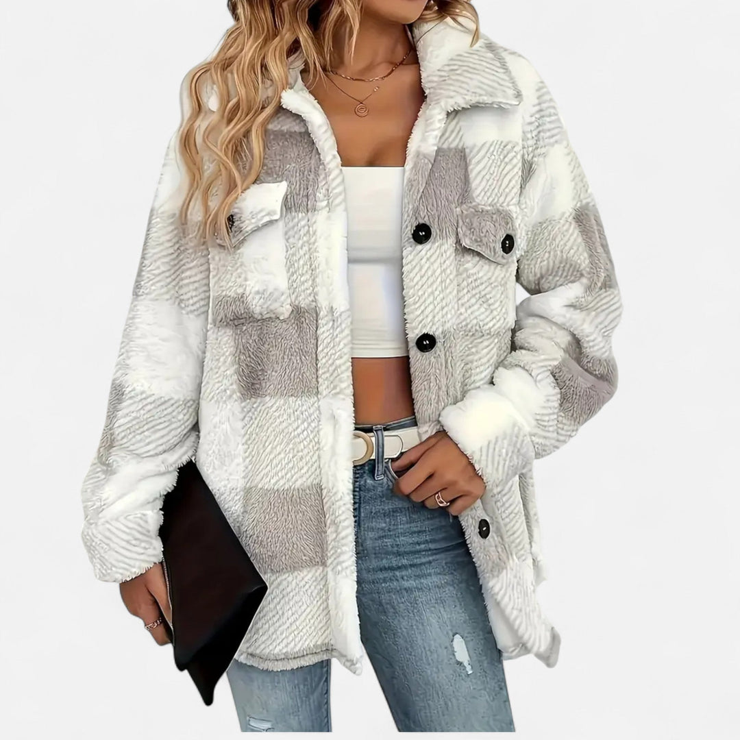 Women Sherpa Checkered Shirt Jacket Oversized