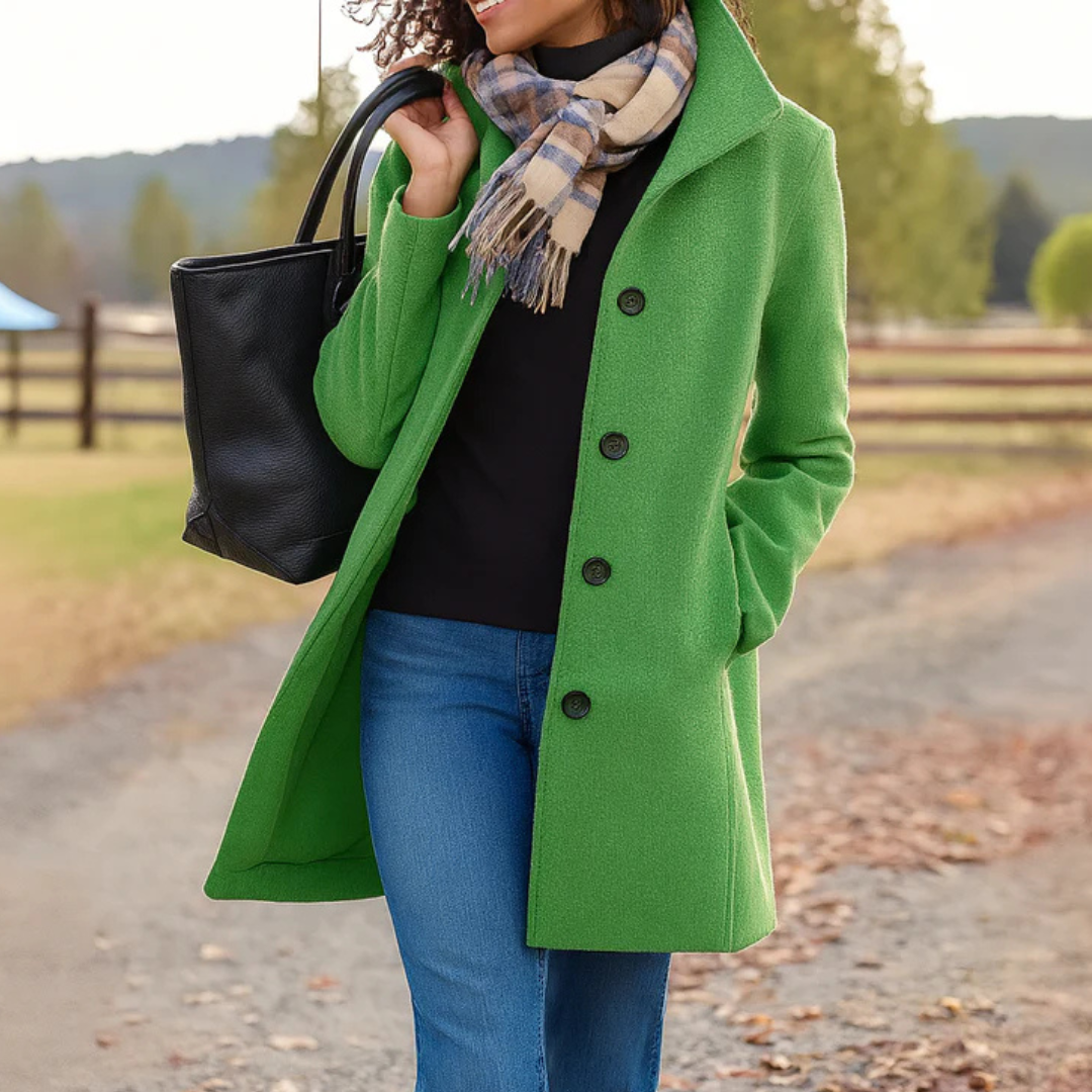 Women's Classic Winter Coat Wool Bouclé Button Front