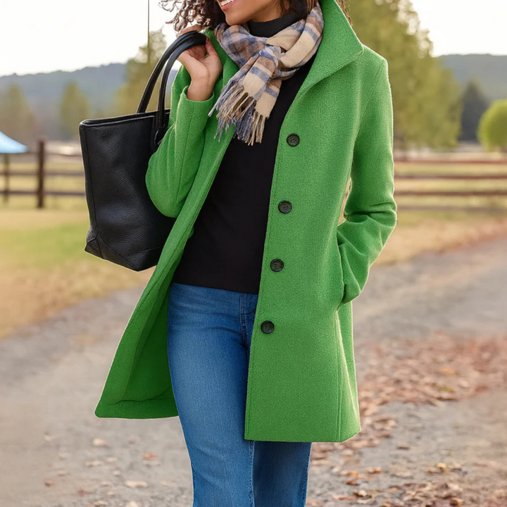 Women's Classic Winter Coat Wool Bouclé Button Front