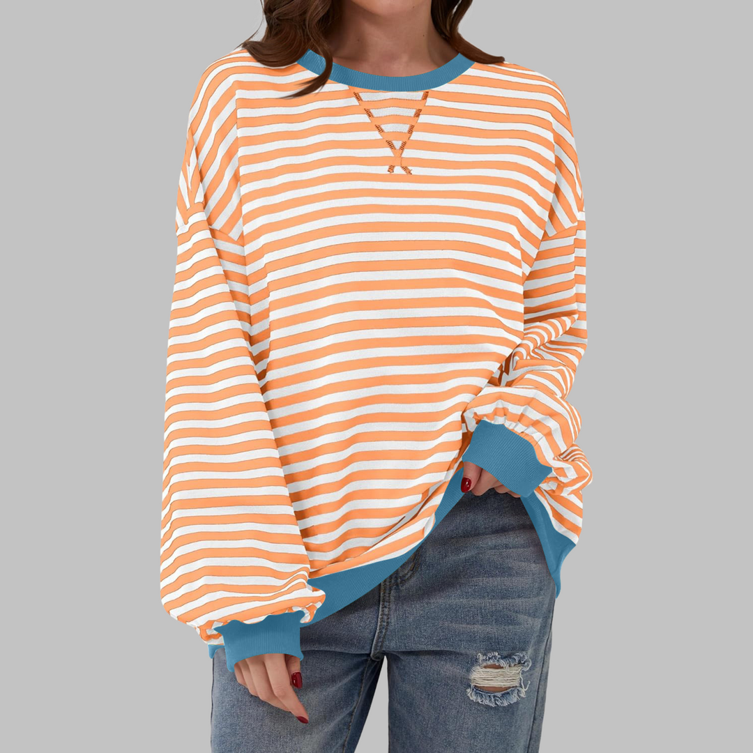 Womens Striped Sweatshirt Long Sleeve Round Neck