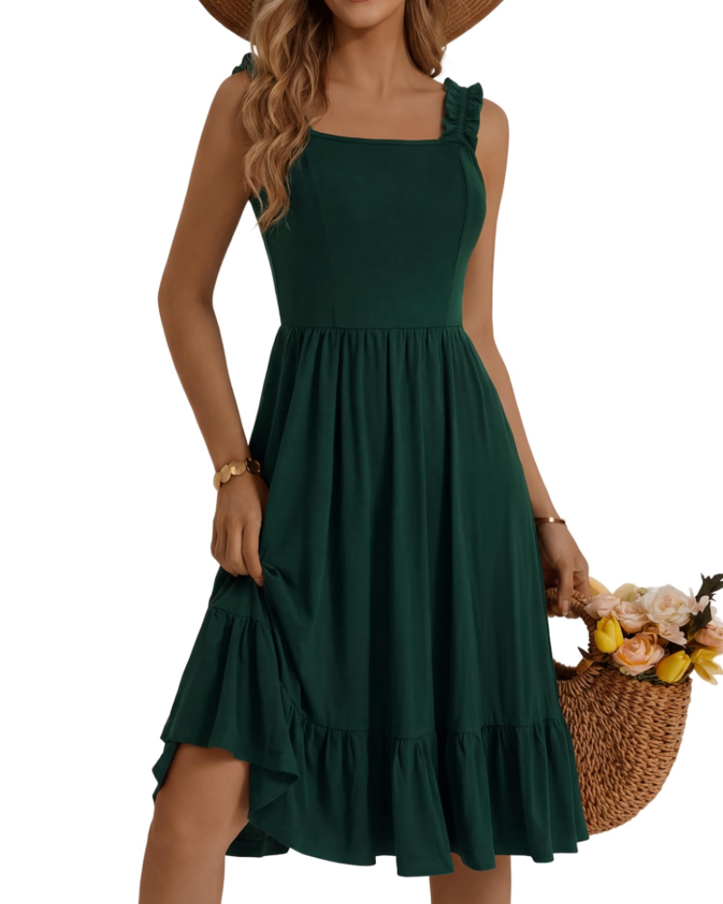 Womens Midi Dress Polyester Spandex Boho A-Line Square Neck