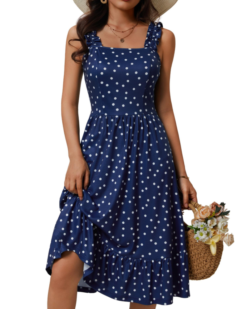 Womens Midi Dress Polyester Spandex Boho A-Line Square Neck