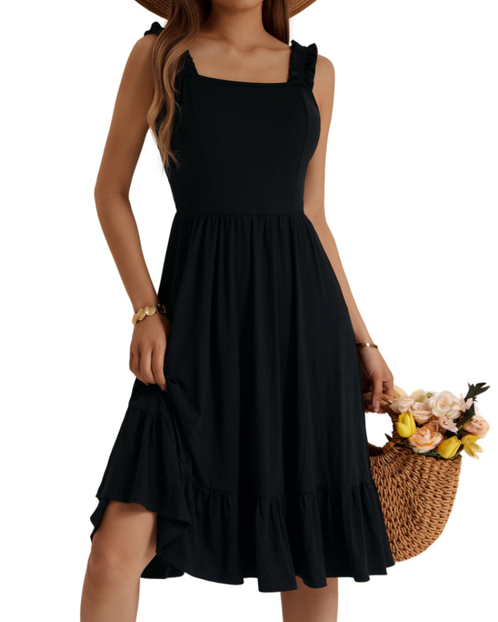 Womens Midi Dress Polyester Spandex Boho A-Line Square Neck
