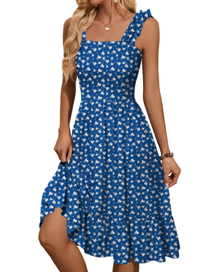 Womens Midi Dress Polyester Spandex Boho A-Line Square Neck
