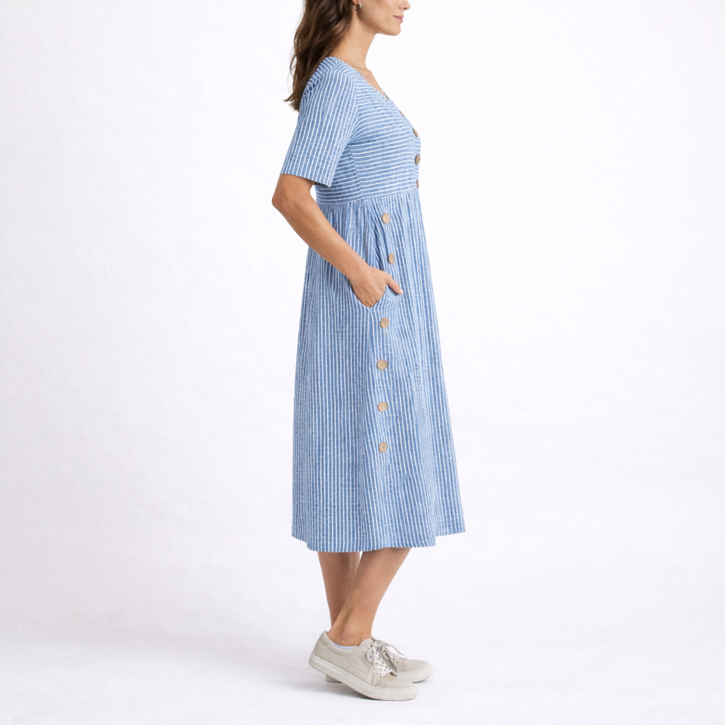 Striped Midi Dress Lightweight Casual Women