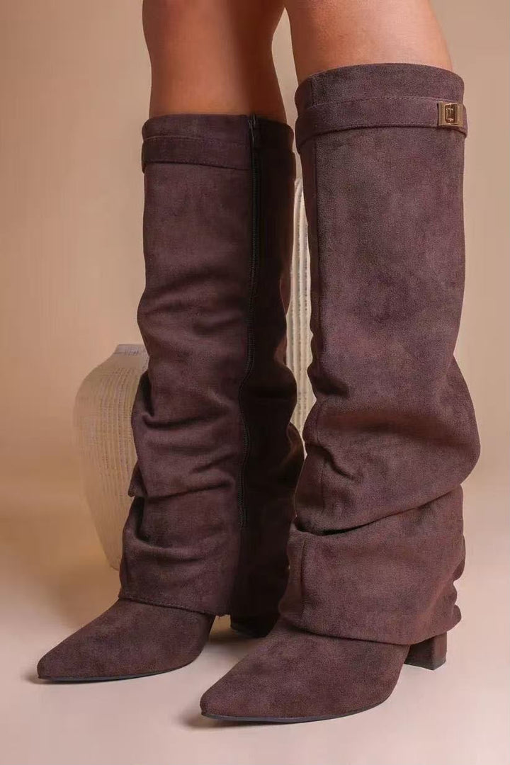 Suede Knee-High Block Heel Boots Women