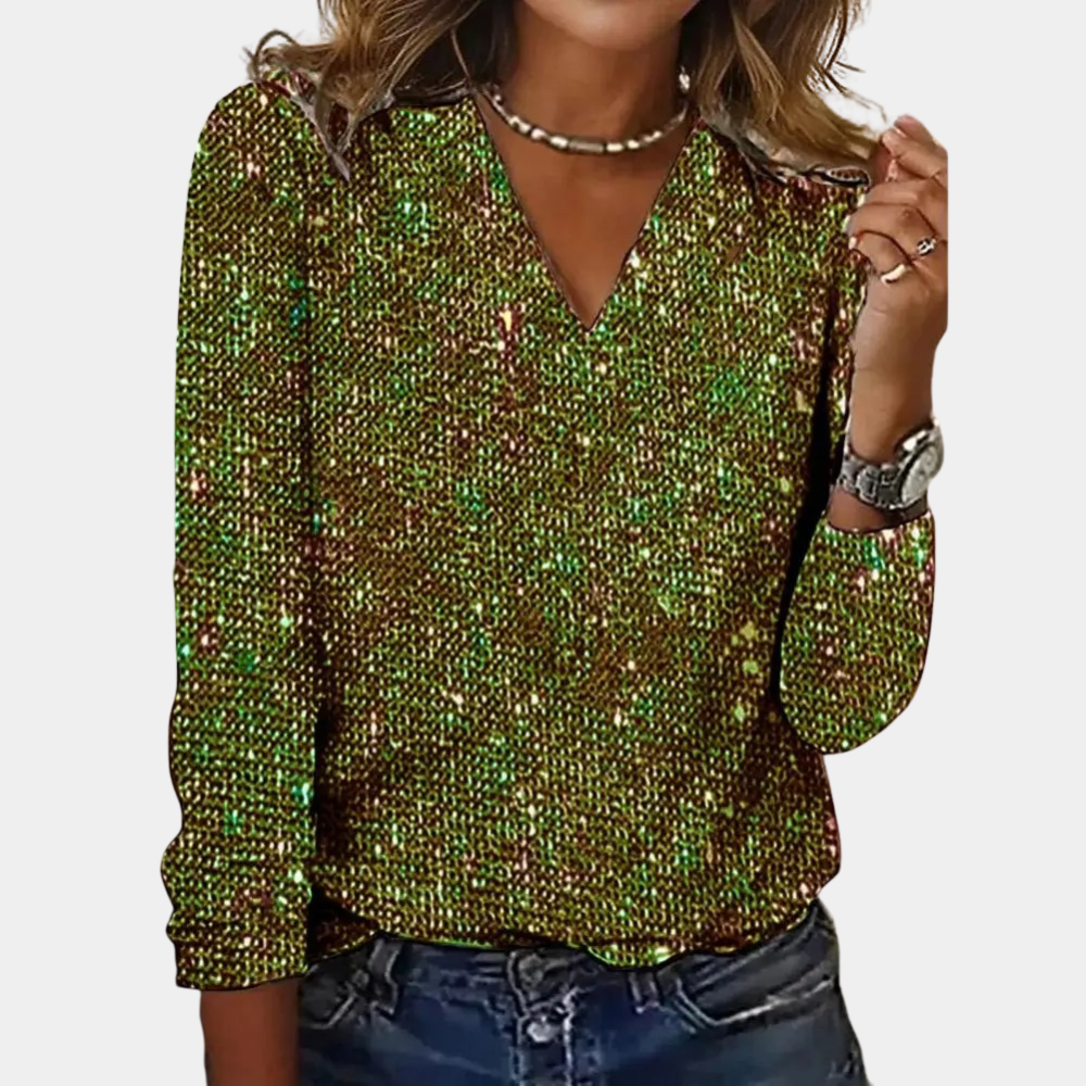 Sequin V-Neck Top Women Sparkle Evening Blouse