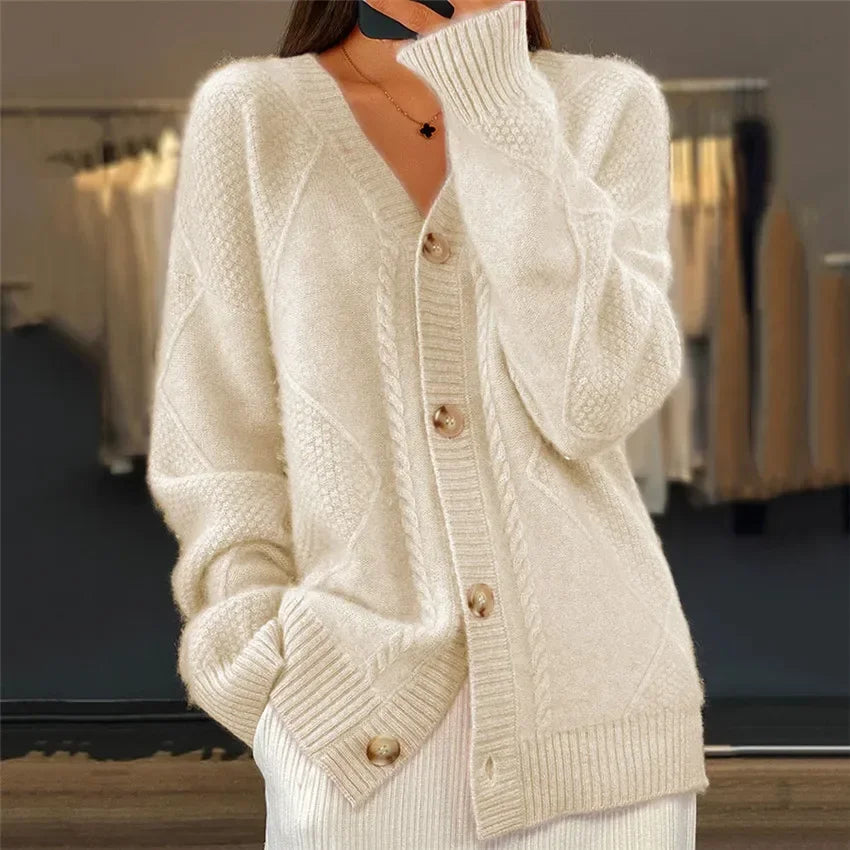 Womens Cashmere Button Cardigan Long Sleeve