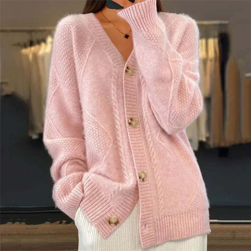 Womens Cashmere Button Cardigan Long Sleeve