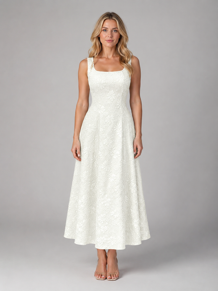 Floral Jacquard Midi Dress Women Wedding Guest