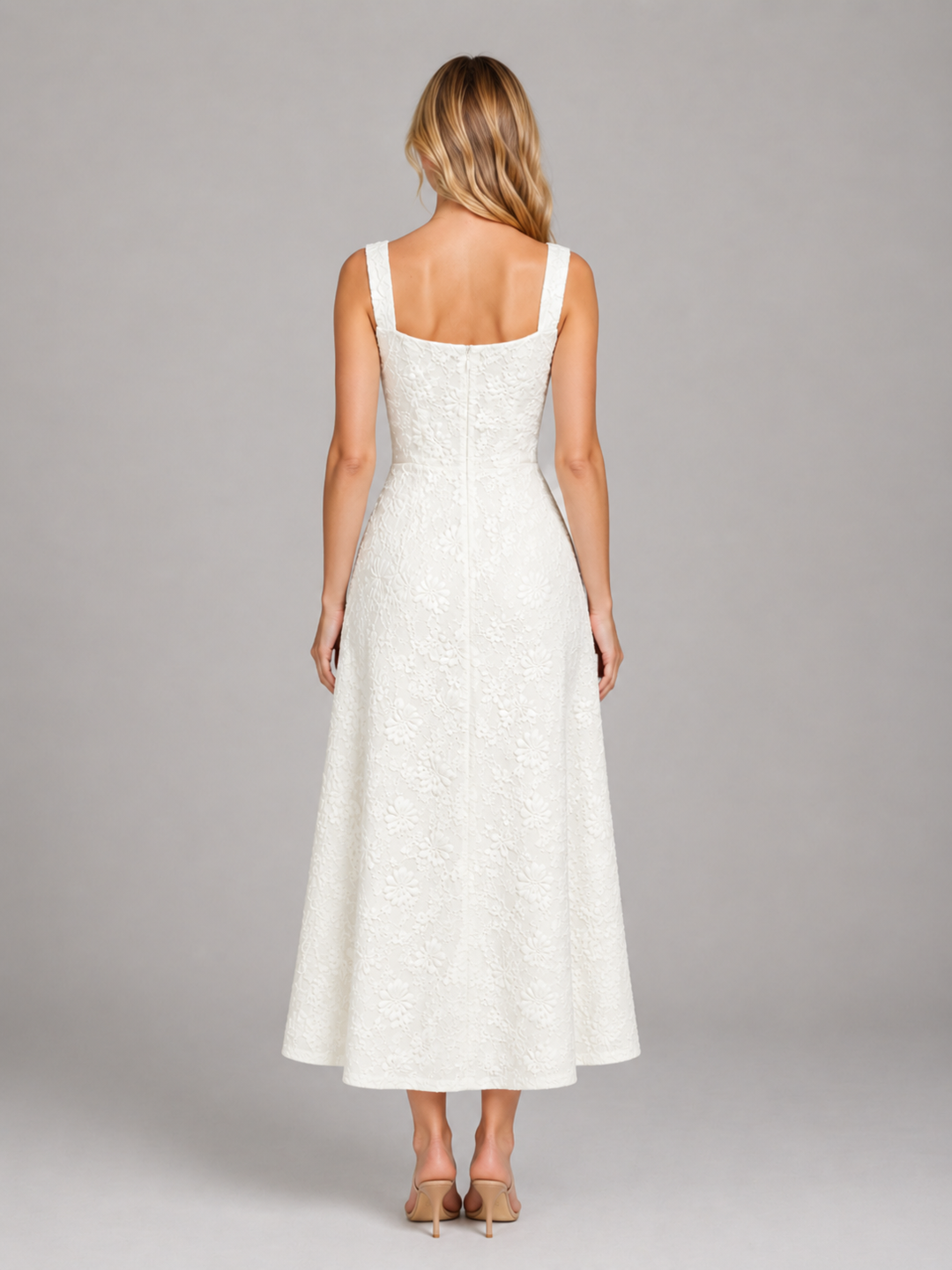 Floral Jacquard Midi Dress Women Wedding Guest