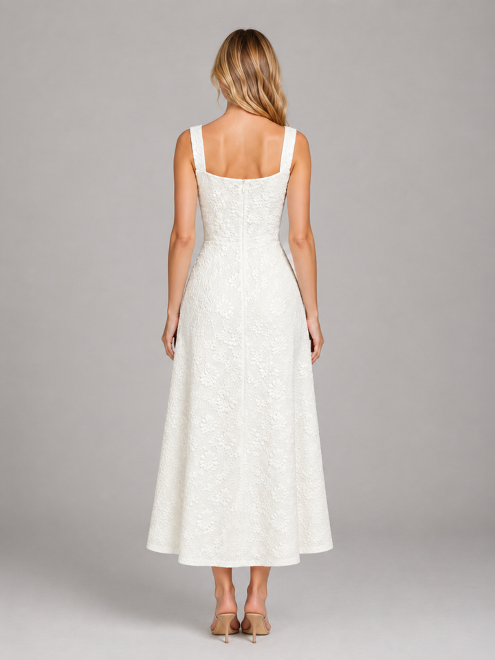 Floral Jacquard Midi Dress Women Wedding Guest