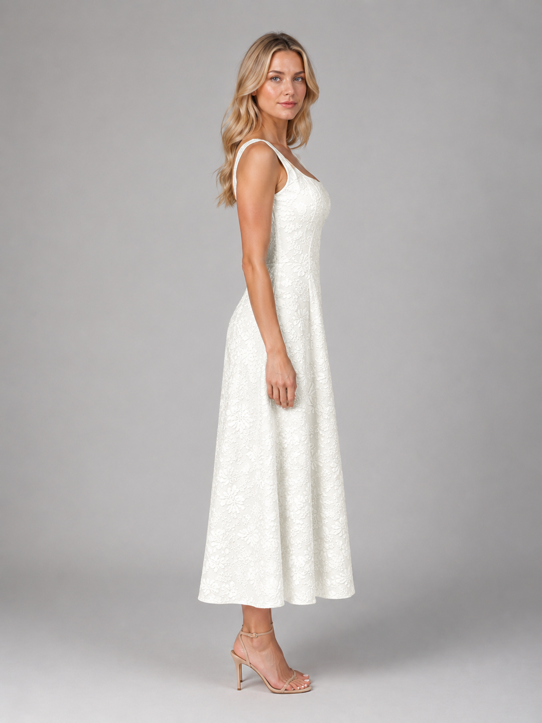 Floral Jacquard Midi Dress Women Wedding Guest