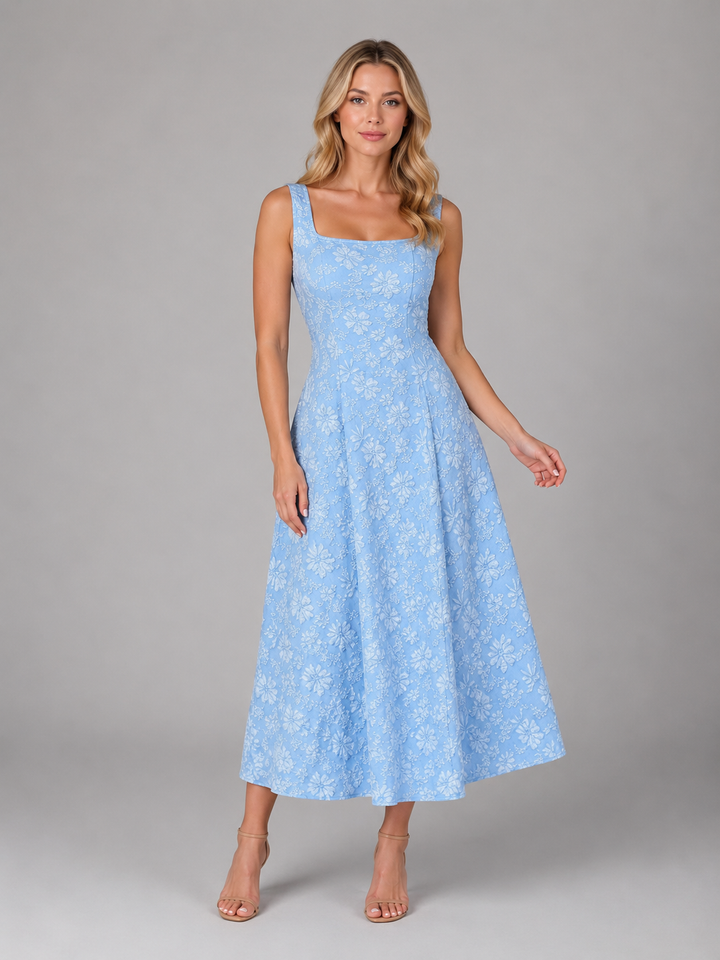 Floral Jacquard Midi Dress Women Wedding Guest