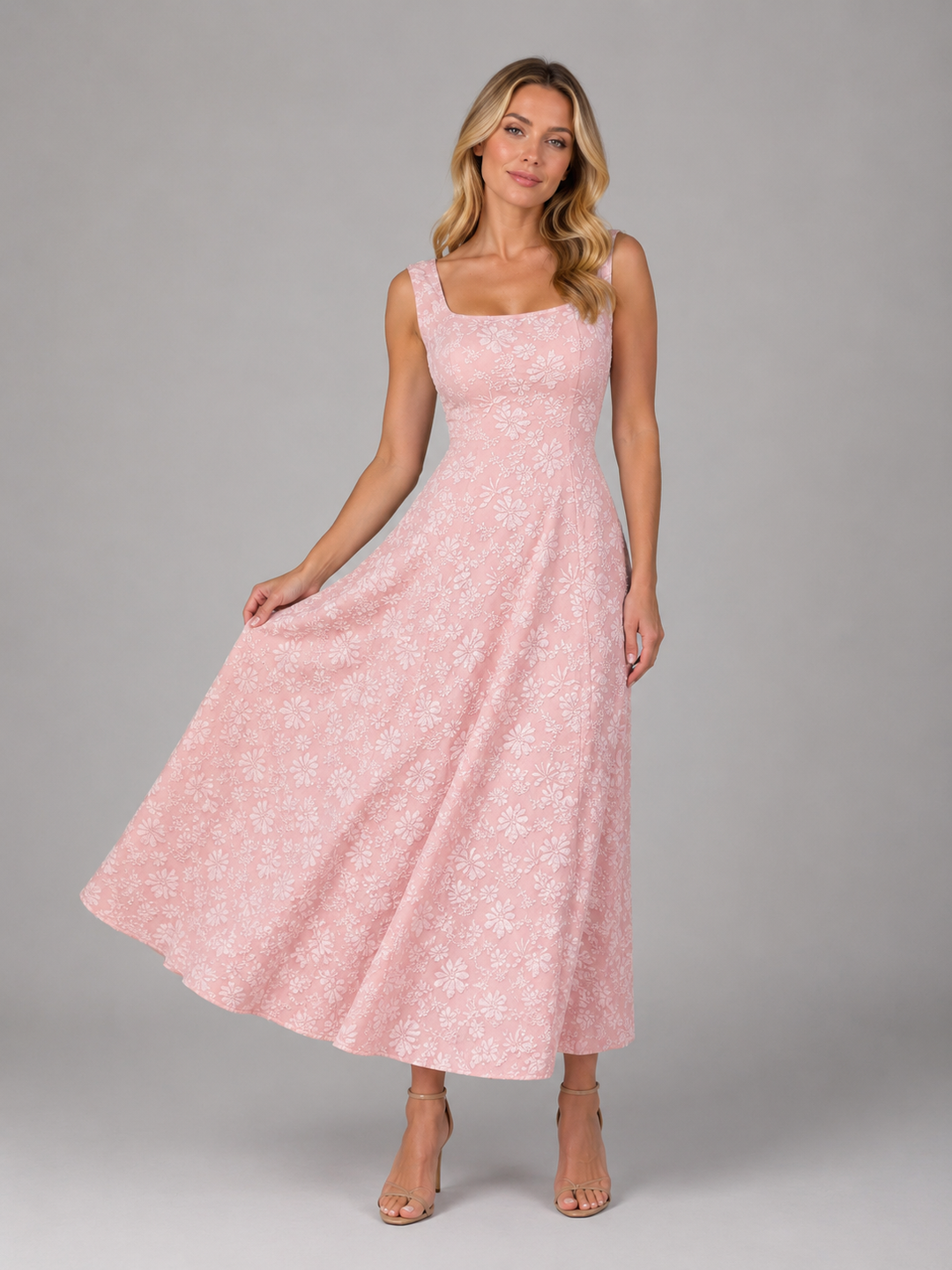 Floral Jacquard Midi Dress Women Wedding Guest