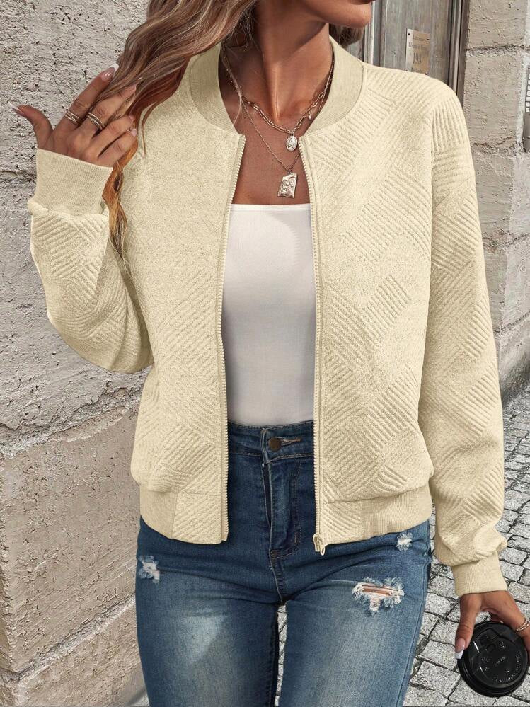 Women's Geometric Jacquard Knit Bomber Jacket