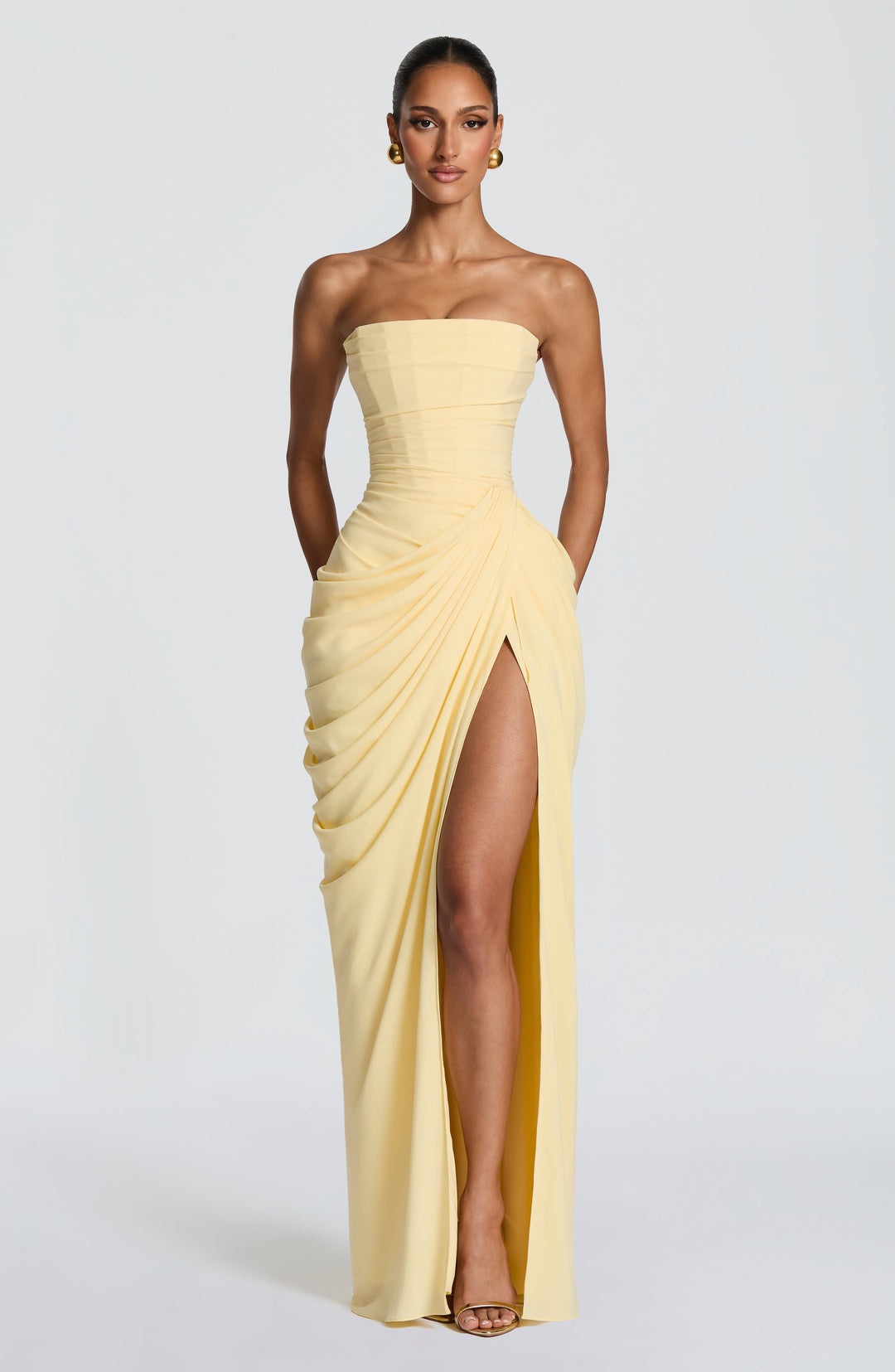 Strapless Ruched Maxi Dress Women Formal Evening