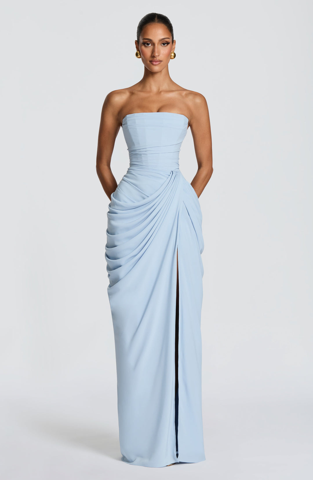 Strapless Ruched Maxi Dress Women Formal Evening