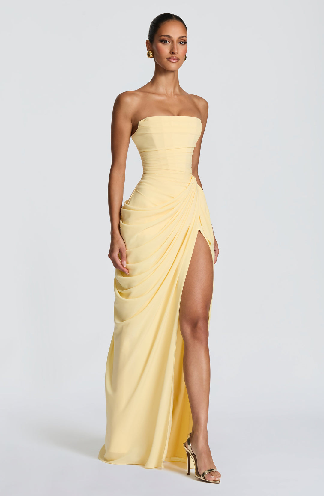 Strapless Ruched Maxi Dress Women Formal Evening