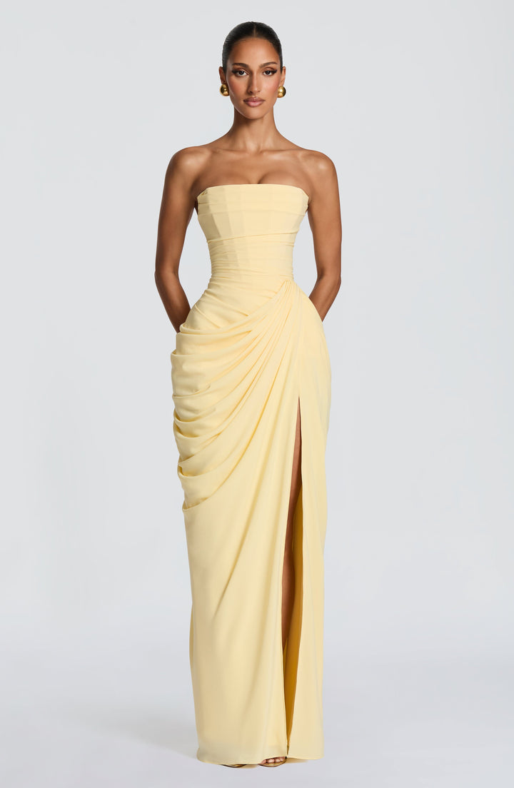 Strapless Ruched Maxi Dress Women Formal Evening
