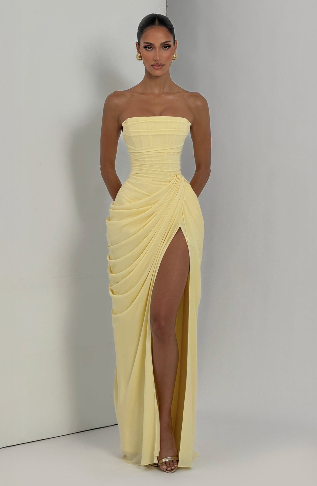 Strapless Ruched Maxi Dress Women Formal Evening