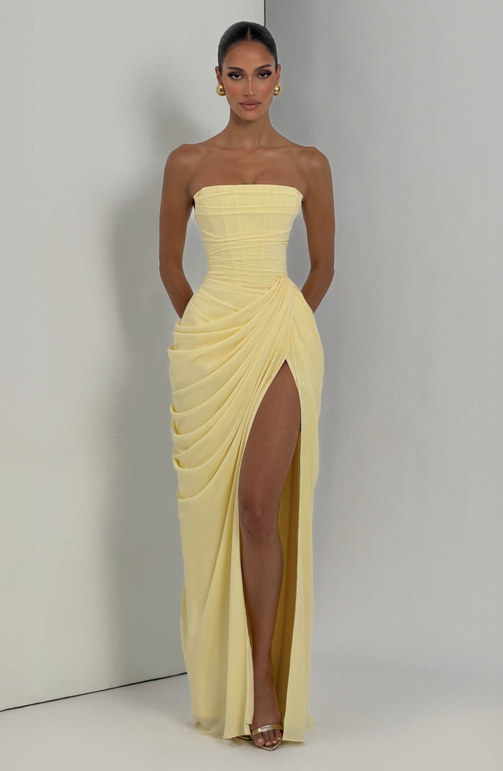 Strapless Ruched Maxi Dress Women Formal Evening