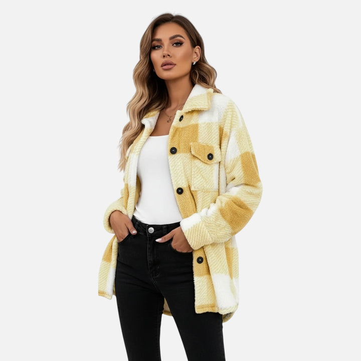 Women Sherpa Checkered Shirt Jacket Oversized
