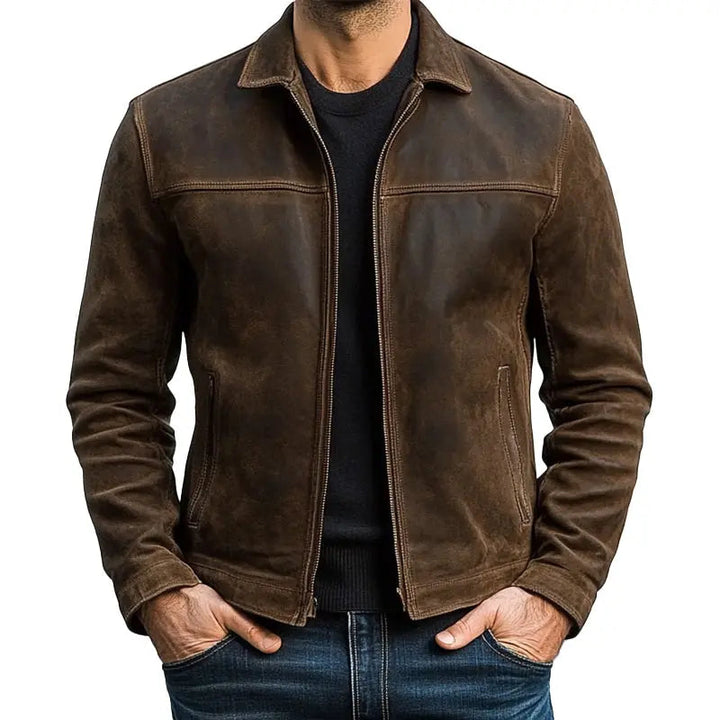 Mens Vintage Leather Look Biker Jacket