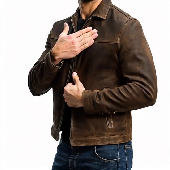 Mens Vintage Leather Look Biker Jacket