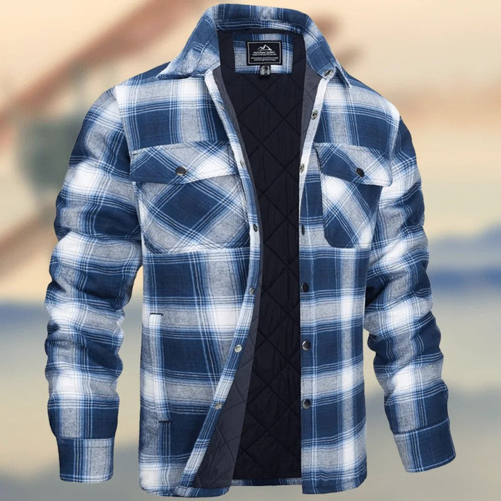 Mens Plaid Flannel Jacket Quilted Lining Relaxed Fit