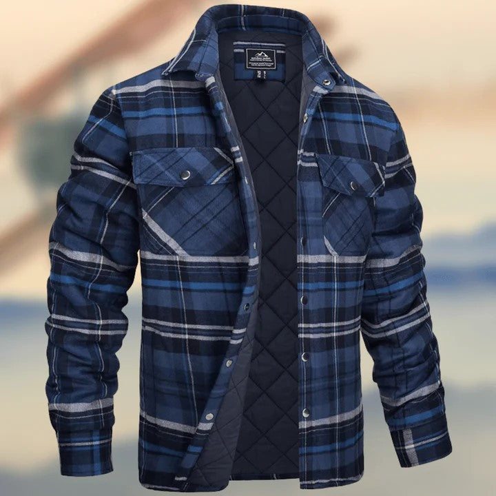 Mens Plaid Flannel Jacket Quilted Lining Relaxed Fit