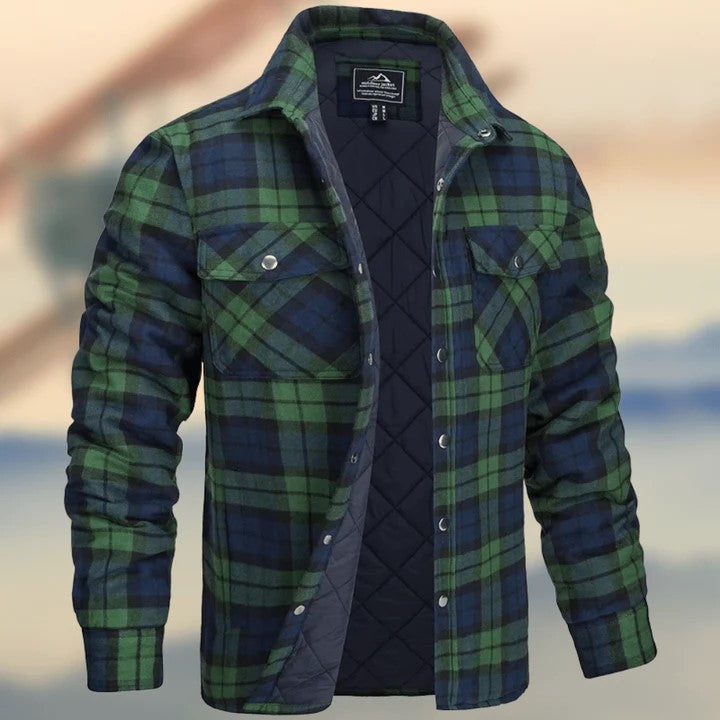 Mens Plaid Flannel Jacket Quilted Lining Relaxed Fit