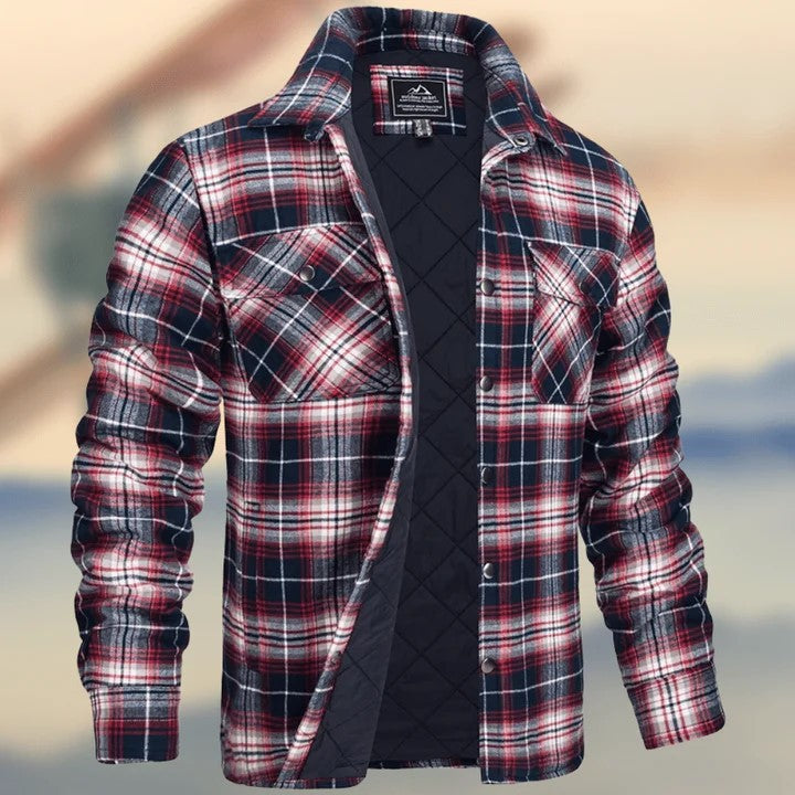 Mens Plaid Flannel Jacket Quilted Lining Relaxed Fit