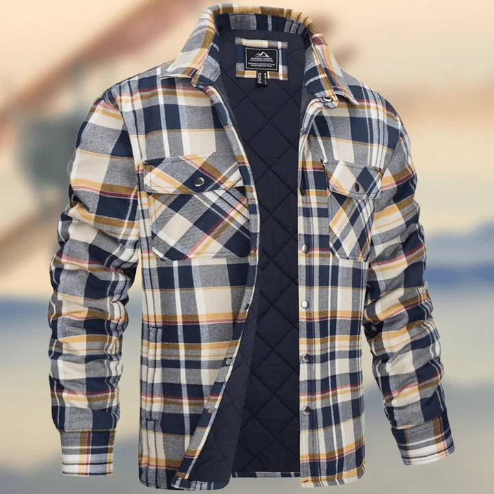 Mens Plaid Flannel Jacket Quilted Lining Relaxed Fit