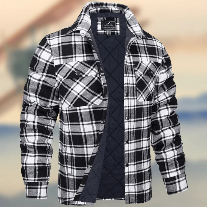 Mens Plaid Flannel Jacket Quilted Lining Relaxed Fit