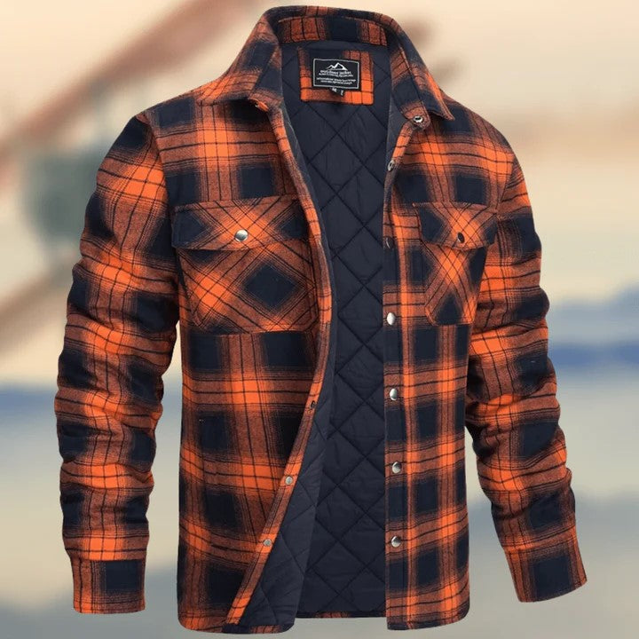 Mens Plaid Flannel Jacket Quilted Lining Relaxed Fit