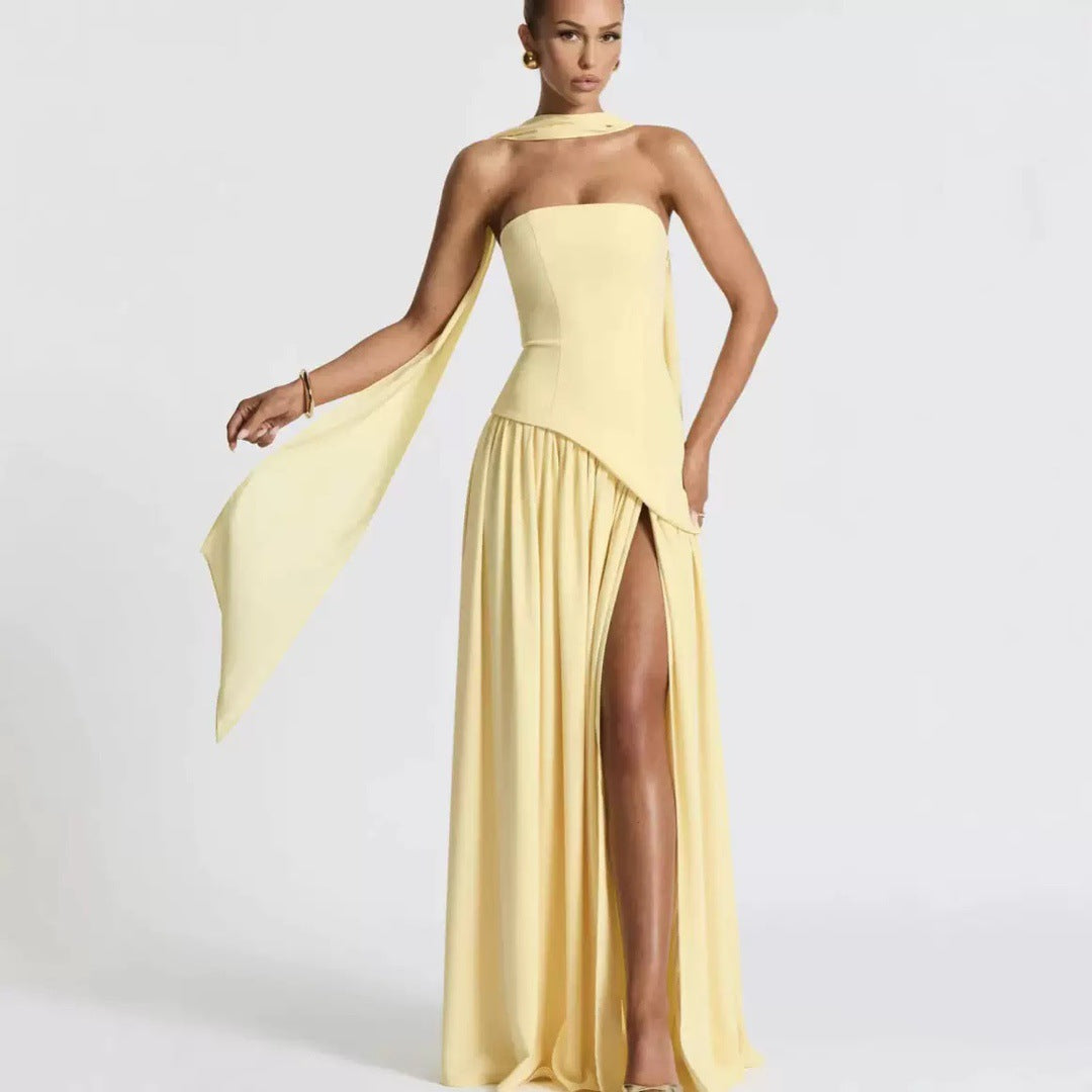 Strapless Maxi Dress with Leg Slit for Women